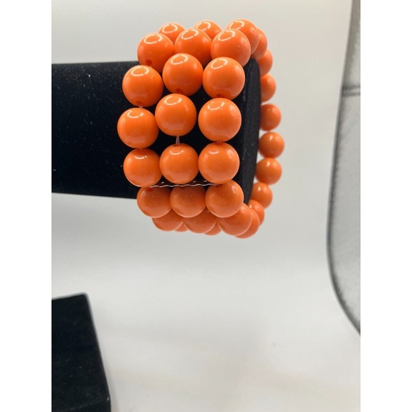 Orange 3 Strands Faceted Beaded 3.5 Inch Around Bracelet! - Picture 3 of 6